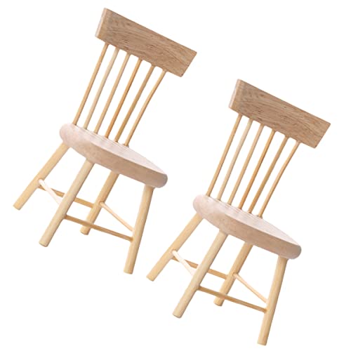 Gogogmee 2 Stück Miniatur Holzstuhl Modell Realistische Möbel für Puppenhäuser Deko Sammler Naturholzfarbe für Festdekoration und Kreative Anwendungen von Gogogmee