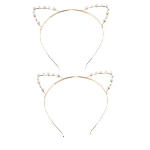 Gogogmee 2 Stück Perlenbesetztes Katzenohren Haarband Elegantes Stirnband mit Zarten Perlen Niedliches Accessoire für Frauen und Mädchen Vielseitig für Alltag Partys und Halloween Cosplay von Gogogmee