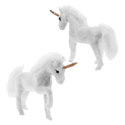 Gogogmee 2 Stück Realistische Einhorn Figuren Miniatur Deko mit Felloptik für Zuhause Büro und Outdoor Fotografie Vielseitige Kleine Einhorn Statuen als Dekoration von Gogogmee