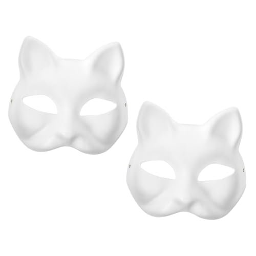 Gogogmee 2 Stück Teiliges Weißes Katzen-papiermasken Bemalen DIY Blanko-masken für Erwachsene Leichte Sichere Theater Maskerade-gesichtsmasken für Fasching Karneval Halloween Cosplay von Gogogmee