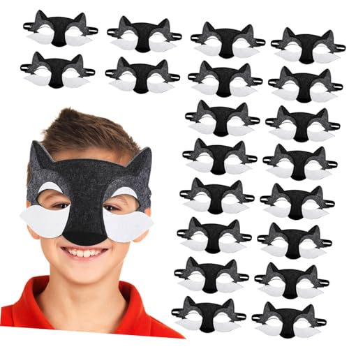 Gogogmee 20 Stück Teiliges Wolf Halbgesichtsmaske aus Hochwertigem Filz Realistische Tier Cosplay Maske mit Elastischem Band Leicht und Bequem für Halloween-Party und Kostümparty von Gogogmee