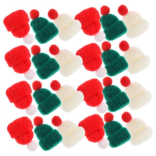 Gogogmee 24 Stück Teiliges Mini Strick Nikolausmützen Bunte Weihnachtsdeko für Puppen DIY Mini Xmas Hüte Langlebige Handarbeit Vielseitig für Christbaumschmuck und Festtagsfeiern von Gogogmee