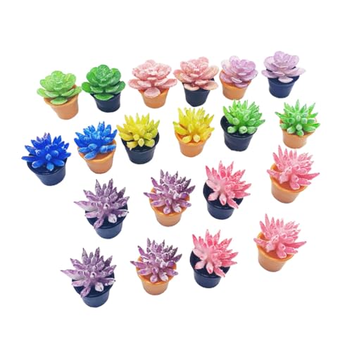 Gogogmee 24 Stück Teiliges Miniatur Bonsai Künstliche Sukkulenten im Resin Blumentopf Kleine Pflegefreie Mini Pflanzen für Puppenhaus DIY Garten und Kreative Dekoration von Gogogmee