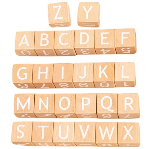 Gogogmee 26 Stück Teiliges Bunte Holzbauklötze mit Alphabet und Zahlen Abgerundete Kanten Kindersicheres Lernspielzeug zur Frühkindlichen Pädagogisch Wertvoll für Jungen und Mädchen von Gogogmee