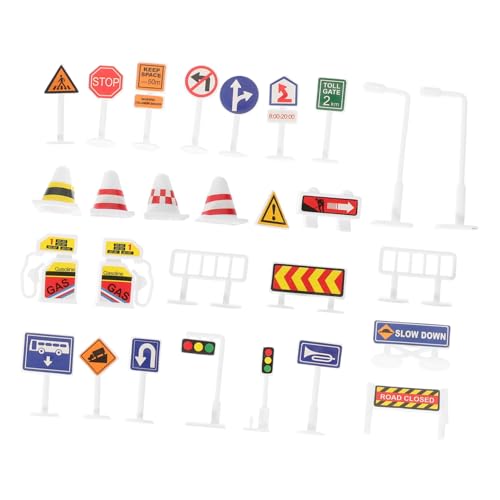 Gogogmee 28 Stück Teiliges Verkehrszeichen Set aus Kunststoff Realistische Straßen und Stoppschilder Pädagogisches Verkehrssicherheitsspielzeug für Kompakt und Sicher zum Lernen von Gogogmee