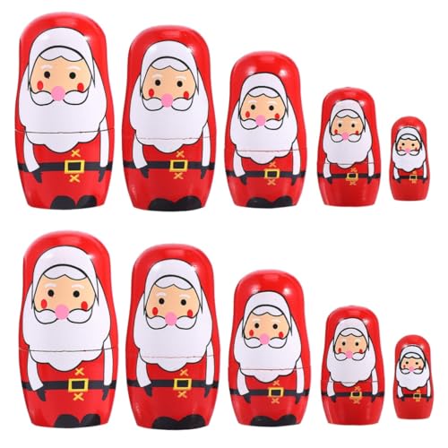 Gogogmee 2 Stücke Russische Puppen Weihnachten Santa Spielzeug Ornament Vater Weihnachten Holz Freihand Skizzieren Hause Ornament von Gogogmee