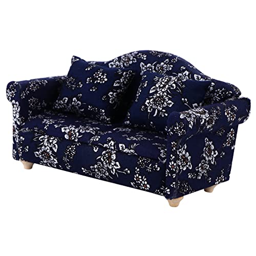 Gogogmee 2Stücke Mini Sofa für Puppenhaus Kissen Blaues Blumenmuster Handgefertigte Miniaturmöbel für Kinderzimmer und Dekoration Langlebiges und Umweltfreundliches Material von Gogogmee