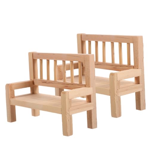Gogogmee 2Stücke Miniatur Holzbank für Puppenhaus Mini Gartenbank Möbel für Mini Hausdekoration Leicht und Platzsparend DIY Bemalbar Accessoires für Mikro Landschaften von Gogogmee
