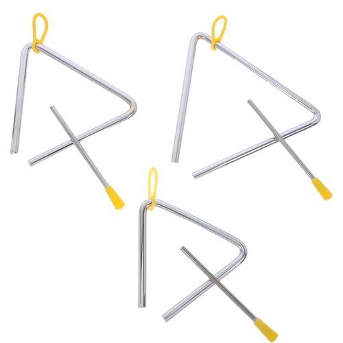 Gogogmee 3 Sätze Musikalisches Dreieck Percussion Set aus Stahl mit Schlägeln Scharfklingendes Schlaginstrument für Musikunterricht und Erwachsene Fördert Zusammenarbeit und Feinmotorik von Gogogmee