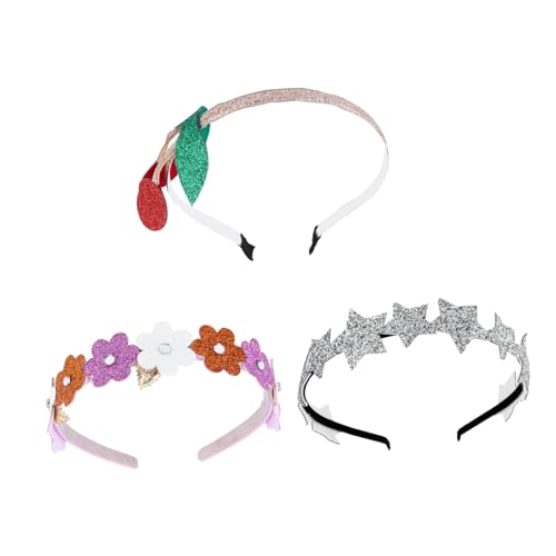 Gogogmee 3 Stück Teiliges Haarband mit Glitzer Rote Kirsche Bunte Blume und Silberner Stern Mädchen Haarschmuck Weiches Stoffmaterial Sicher und Langlebig für Alltag und Party von Gogogmee