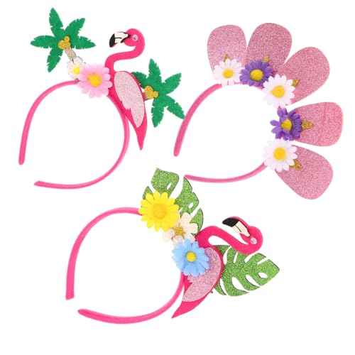 Gogogmee 3 Stück Teiliges Hawaii Stirnband für Mädchen Flamingo und Tropische Pflanzenmotive Wiederverwendbare Party dekoration Farbecht Schnell Einsatzbereit für Luau und von Gogogmee