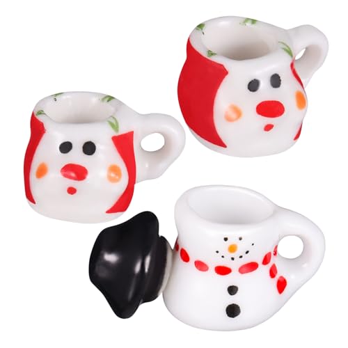 Gogogmee 3 Stück Teiliges Miniatur Keramik Weihnachts Teeset Kreative Nachbildung Puppenhausgeschirr Cartoon Dekoration für Tisch Fenster Kinderzimmer für Familie und Freunde von Gogogmee