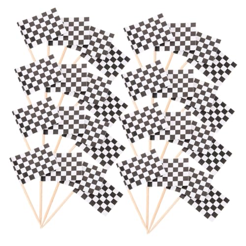 Gogogmee 360 Stück Mini Rennflaggen Kariertes Dekor Mini Flaggen Zahnstocher Karoflagge Cupcake Topper Kuchenbecher Flaggen Karierte Stockflagge Kleine Kuchenflaggen von Gogogmee