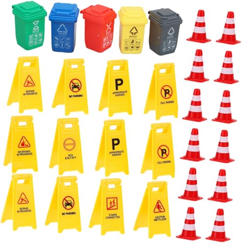 Gogogmee 37 Stück Teiliges Verkehrszeichen Spielset für Verkehrskegeln Mülltonnen und Absperrungen Pädagogisches Lernspielzeug zur Verkehrserziehung Kognitiven Fähigkeiten von Gogogmee