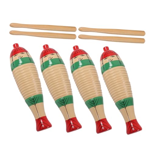 Gogogmee 4 Sätze Teiliges Holz Percussion Guiro Musikinstrument mit Rhythmusstab Langlebiges Holzspielzeug Fördert Musikalische Entwicklung und Kreativität für Kleinkinder von Gogogmee