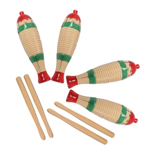 Gogogmee 4 Sätze Teiliges Holz Percussion Schlaginstrument Guiro Fischform mit Rhythmusstab Leicht Sicher Fördert Musikalische Kreativität und Feinmotorik für Lernen von Gogogmee