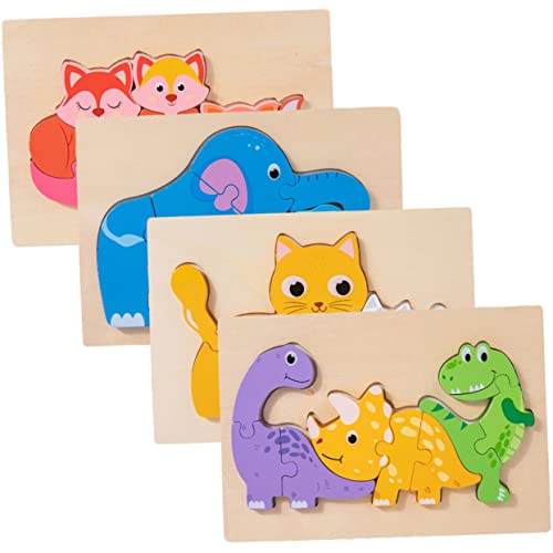 Gogogmee 4 Sätze Tierisches Holzpuzzle für Kleinkinder Teile Katze Dinosaurier Wal Fuchs Pädagogisches für Kognitive Entwicklung und Hand Augen Koordination Sicheres Design ohne Scharfe von Gogogmee