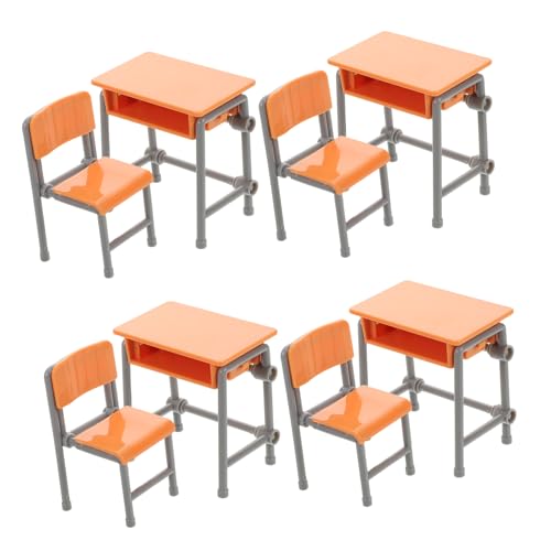 Gogogmee 4 Sets Miniatur-klassenzimmermöbel, Puppenhaus-schulschreibtischstuhlmodelle, Mini-schulzimmermöbel, Miniatur-stuhlspielzeug Für Rollenspiele von Gogogmee