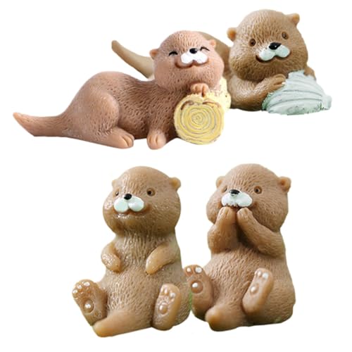 Gogogmee 4 Stück Mikrolandschaft Otter Miniatur Otter Dekore Harz Bonsai Otter Mikro Harz Otter Kleiner Otter Dekorationen Otter Spielzeug Miniatur Otter Figur Harz Bonsai Mini Harz von Gogogmee