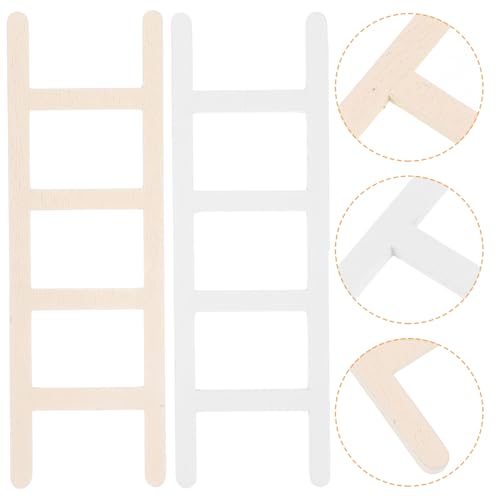 Gogogmee 4 Stück Mini Holzleiter Teilig Miniatur Leiter für DIY Landschaftsdekoration für Puppenhäuser und Mini Beige Weiß Bastelzubehör für Kreative Projekte von Gogogmee