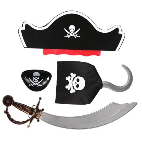 Gogogmee 4 Stück Piratenkostüm Teiliges Halloween Cosplay mit Kopfband Haken und Augenklappe Leichtes Piratenzubehör für Kostümparty Rollenspiel Themenfeier und von Gogogmee