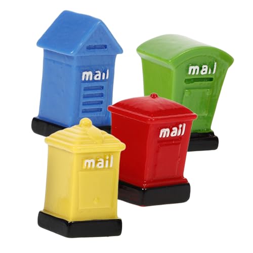 Gogogmee 4 Stück Teiliges Mini Briefkasten aus Stabilem Harz Realistische Miniatur Postkästen für Puppenhäuser Kreative Tisch und Garten Dekoration Farbenfrohe Landschaftsaccessoires von Gogogmee