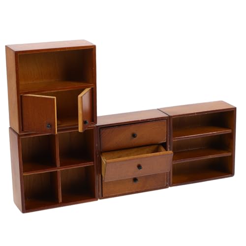 Gogogmee 4 Stück Teiliges Miniaturmöbel aus Walnussfarbener Bücherregal Schrank für Puppenhaus Realistische Miniaturmöbel Vielseitig für DIY Dioramen Kreative Kinderdekoration von Gogogmee