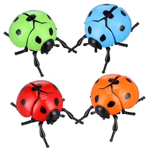 Gogogmee 4 Stück Wind Up Ladybug Teiliges Bunte Kunststoff Figuren mit Realistischem Laufmechanismus Lebendige Gartendekoration für Sammler von Gogogmee