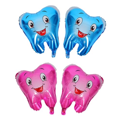 Gogogmee 4 Stück Zahnförmige Aluminiumfolie luftballons Shower Partydeko Cartoon Design Langlebig und Einfach Aufzublasen für Zahnfeier Geburtstagsdeko Kinderparty von Gogogmee
