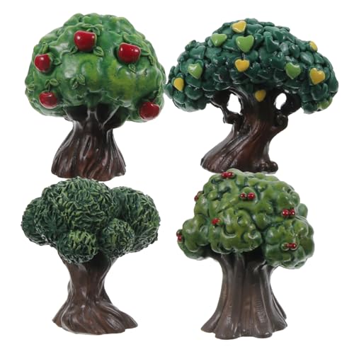 Gogogmee 4Stücke Miniaturbaum Ornament Harz Realistische Fruchtbaum Dekoration für Garten DIY Landschaftsdesign Leicht und Langlebig für Sandtisch und Mikrolandschaften von Gogogmee