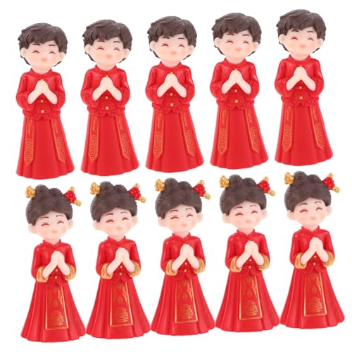 Gogogmee 5 Paare Mikro-Landschaftsdekoration chinesische hochzeitstischdekoration Hochzeitsfiguren Hochzeitspaar Figur Chinesische Ornamente Hochzeitspaarfiguren Hochzeitsdekoration PVC rot von Gogogmee