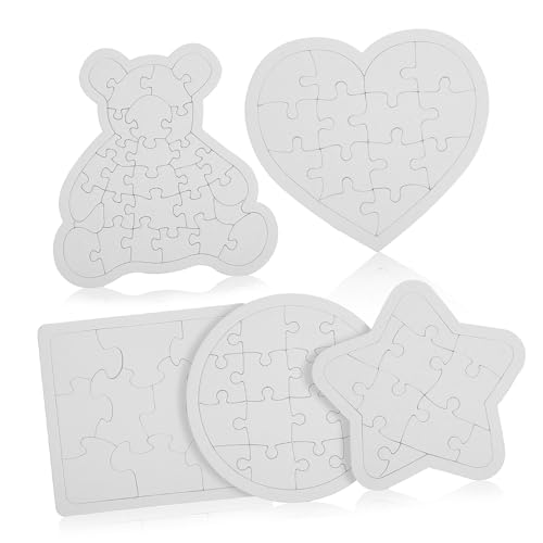 Gogogmee 5 Stück Teiliges Blanko papierpuzzle mit Bär Rund Herz Stern Weiße Puzzleteile zum Bemalen Basteln DIY Geschenk zur Kreativität und Hand Auge koordination von Gogogmee