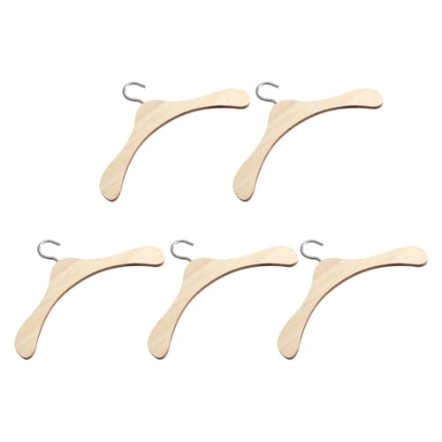 Gogogmee 5 Stück Teiliges Kleiderbügel für Puppen Natürlicher Holzton Langlebig für Puppenhaus und Puppenkleiderschrank Praktisches Zubehör zur Puppenkleid Organisation von Gogogmee