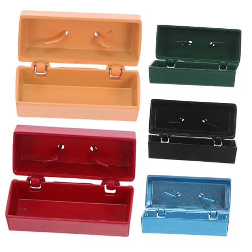Gogogmee 5 Stück Teiliges Mini Werkzeugkasten Metall Miniatur Realistische Aufbewahrungsschachtel für Puppenhaus Dekoration Bastelbedarf von Gogogmee