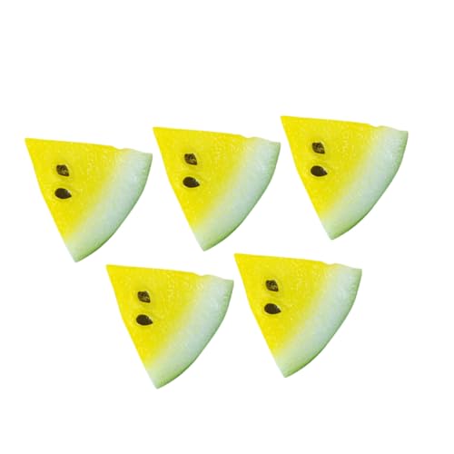 Gogogmee 5 Stück Wassermelonenscheibenspielzeug Miniatur geschnitten realistisch Rosa klein deko Wassermelonenspielzeug Mini-Wassermelone Mini-Obst-Modell Harz Gelb von Gogogmee