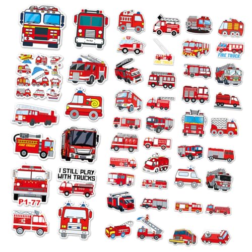 Gogogmee 50 Stück Feuerwehrauto-Aufkleber Für Kleinkinder Selbstklebende Laptop-Aufkleber Und Planer-Dekorationen Kein Kleber Erforderlich Kofferaufkleber Aus PVC-Material von Gogogmee
