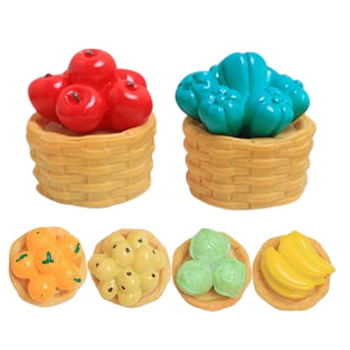 Gogogmee 6 Stück Teiliges Miniatur Obstkorb Realistische Puppenhaus Dekoration aus Harz Detailgetreue Kleine Lebensmittelmodelle Geeignet für DIY Miniaturwelten Vielseitig Einsetzbar als von Gogogmee