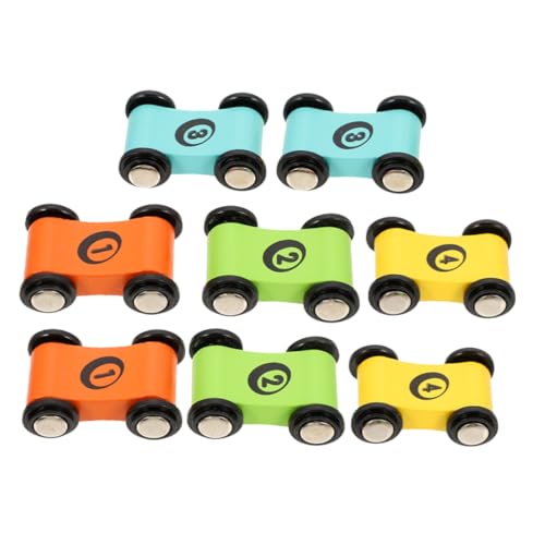 Gogogmee 8 Stück Teiliges Holzspielzeug Mini Rennauto Bunte Cartoon Autos für Kleinkinder Sicherer Glatter Holzrennwagenspaß für Kindergeburtstag und Lernspielzeug von Gogogmee