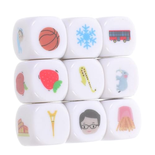 Gogogmee 9 Stück Teiliges Storytelling Würfel für Bunte Acryl Würfel mit Lernmotiven Fördert Sprachentwicklung Kreativität und Logisches Praktischem Samtbeutel von Gogogmee