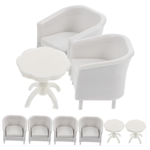 Gogogmee 9Stücke Miniaturtisch und Stuhlmodell Teilig Dekorative Puppenmöbel aus Kunststoff für Mini Häuser für Esszimmer und Wohnzimmer Dekoration Langlebig und Detailreich von Gogogmee