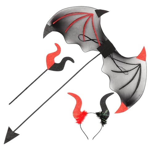 Gogogmee Devil Kostüm Set Teilig Teufelsflügel Teufelshorn Teufelsstab Halloween Party Cosplay Zubehör Rot Schwarz für Erwachsene Gogogmee Devil Kostüm Set Teilig Teufelsflügel Teufelshorn Teufelsstab Halloween Party Cosplay Zubehör Rot Schwarz für Erwachsene von Gogogmee