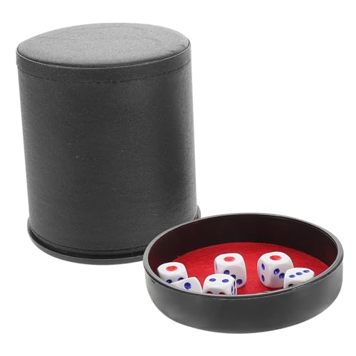 Gogogmee Geräuscharmer Würfelbecher Set aus PU Leder mit Sechs Würfeln und Basis Lärmdämmender Dice Shaker für Party Ktv Familien und Gesellschaftsspiele von Gogogmee