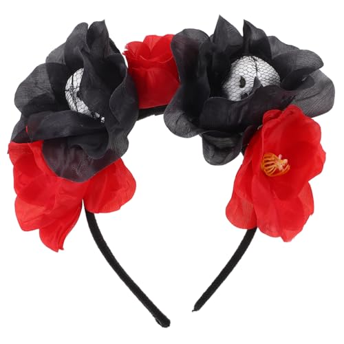 Gogogmee Halloween Haarreif mit Künstlichem Rosenblumenkranz Komfortables und Langlebiges Stoff Accessoire mit Totenkopf Design für Party und Kostüm Geeignet für Halloween und Karneval von Gogogmee