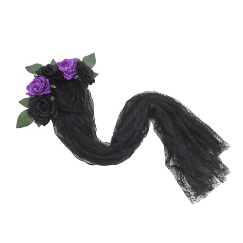Gogogmee Halloween Haarreif mit Rosen und Langem Spitzen schleier Tag der Toten Haarband für Damen Langlebiger Haarschmuck für Halloween Kostümpartys von Gogogmee