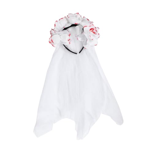Gogogmee Halloween Haarschmuck Rosenkranz mit Blutflecken Schleier Tag der Toten Stirnband Party Kopfschmuck für Kostüm und Fest von Gogogmee