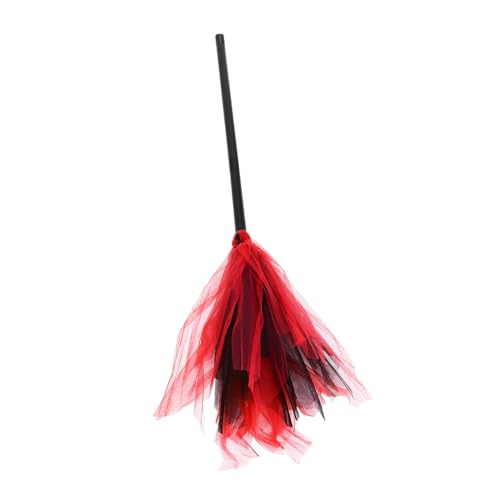 Gogogmee Halloween Hexenbesen aus Kunststoff und Stoff Abnehmbar Dekorativer Hexenbesen für Halloween Cosplay Partydeko und Bühnenauftritte Schwarz-rot Vielseitiges Hexen-Accessoire von Gogogmee