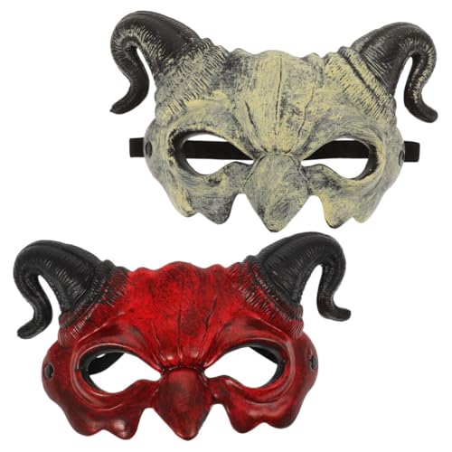 Gogogmee Halloween Teufel Halbmaske mit Hörnern Retro Dämonen für Damen Herren Leichte Komfortable für Cosplay Karneval Party und Bühnenauftritte Farben von Gogogmee