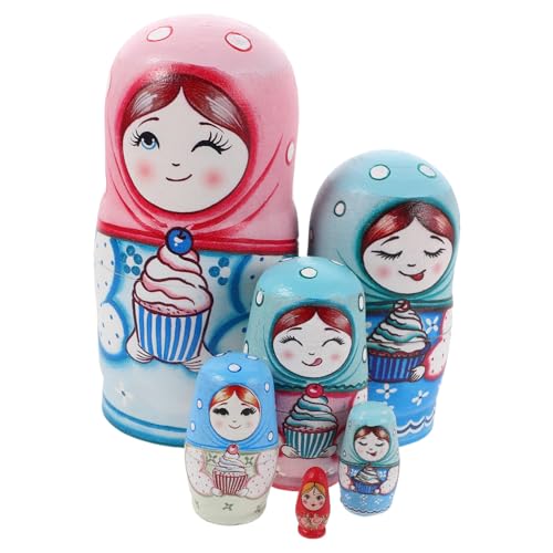 Gogogmee Handgefertigte Russische Holz Nistpuppen Lagiges Set mit Handbemalten Details Interaktives Lernspielzeug für Traditionelles Dekor Leicht und Tragbar für Zuhause und Reisen von Gogogmee
