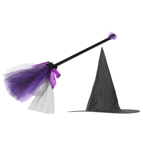 Gogogmee Hexenhut und Besen Einstellbares Hexenkostüm Zubehör für Halloween Party Fasching Karneval Kostümfest Einheitsgröße für Damen und Mädchen von Gogogmee