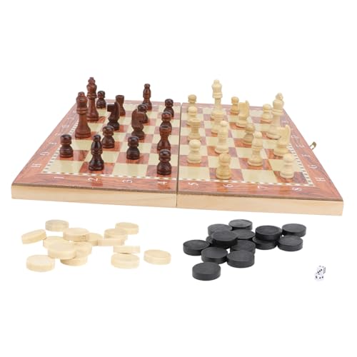 Gogogmee Holzspielset mit Klappbarem Schachbrett Damespiel und Mühlespiel Tragbares Familienspielzeug Pädagogisches Holzbox für Schule von Gogogmee